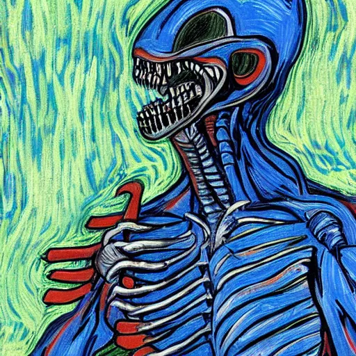 Prompt: a xenomorph in the style of vincent van gogh