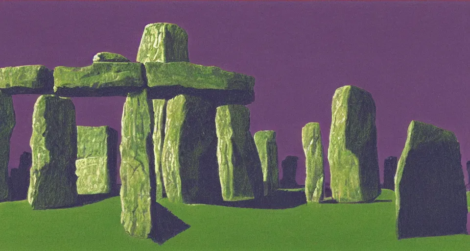 Prompt: color sketch of stonehenge, highly detailed, dramatic lighting, intense shadows, rich deep colours, by david hockney