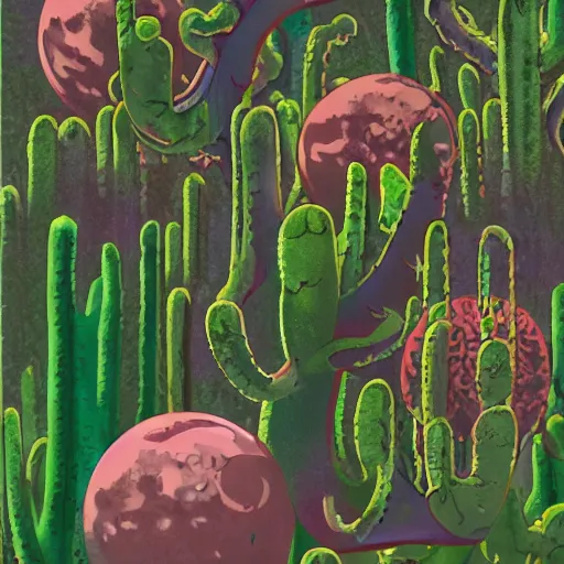 Image similar to voidless of the festival!, The Graveyard, blood moon tentacles!!, outsider art!!!, The ego separates by Wojciech Siudmak!!!!, a single potted cactus in a laboratory!!!!!, large group of crabs and worms, crawling along a bed of moss, low poly, creeper world, handcrafted, artstation, hyperrealistic, hard light, best practices, creeptastic, photorealism, macro perspective, cuddly