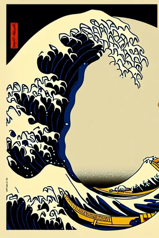 Image similar to Patrick Nagel and Shepard Fairey Poster of The Great Wave off Kanagawa