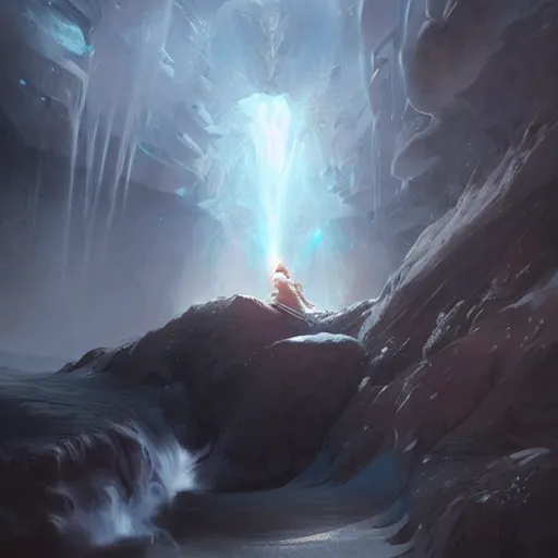 Prompt: a fantastic hyperdetailed 3 d matte painting of a light flow stream of energy comes out of the soul of a girl on under arctic by chiaroscuro art by krenz cushart and wenjun lin greg rutkowski artgerm