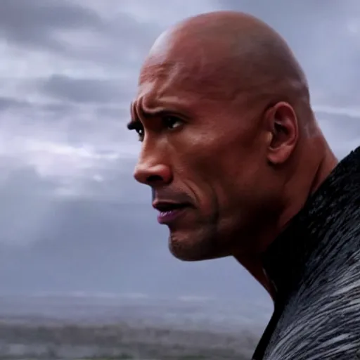 Image similar to film still of Dwayne the Rock Johnson fighting in avengers endgame