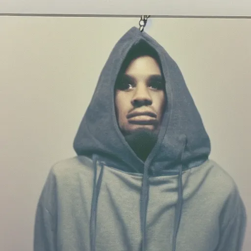 Image similar to shot of an empty hoodie hanging in the air in 80s, Polaroid photo, by Warhol