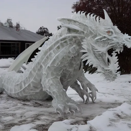 Prompt: dragon sculpture made of ice