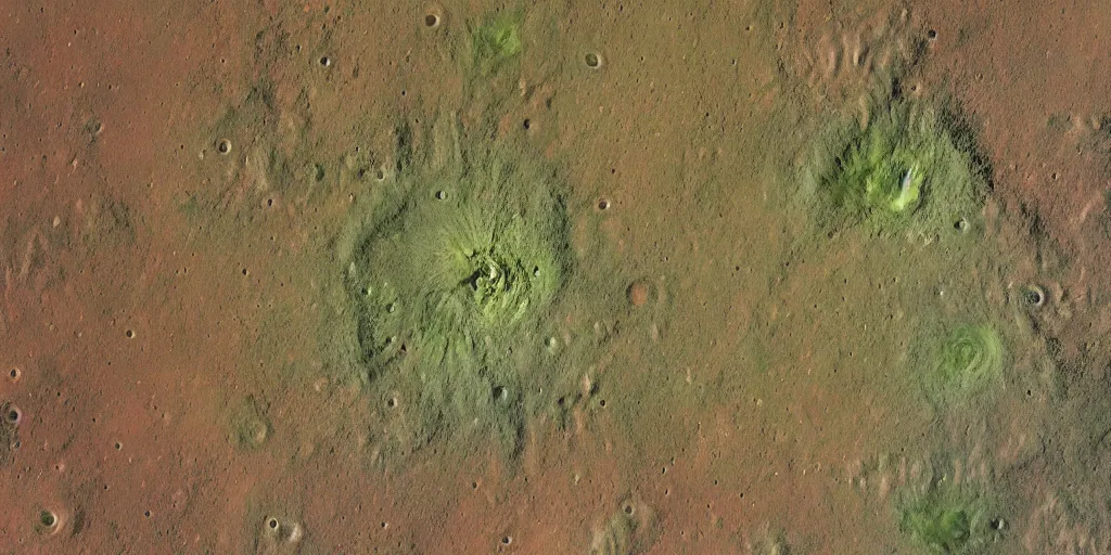 Image similar to mars with plants and lakes on its surface