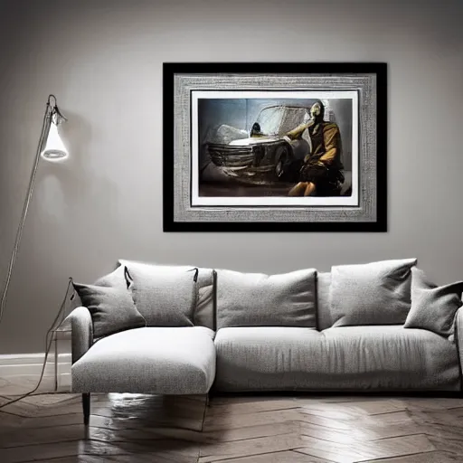 Prompt: photo of wall with collection of framed art for rich collectors, ultra - realistic hdr highly detailed cinematic lighting