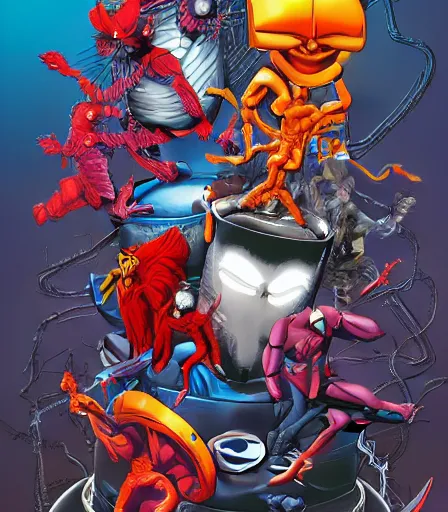 Image similar to TIm Burtons style Avengers by Alex Pardee and Nekro and Petros Afshar, and James McDermott,unstirred paint, vivid color, cgsociety 4K