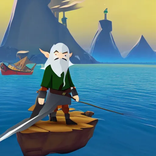 Image similar to Gandalf in Zelda Wind Waker, 4k, UHD