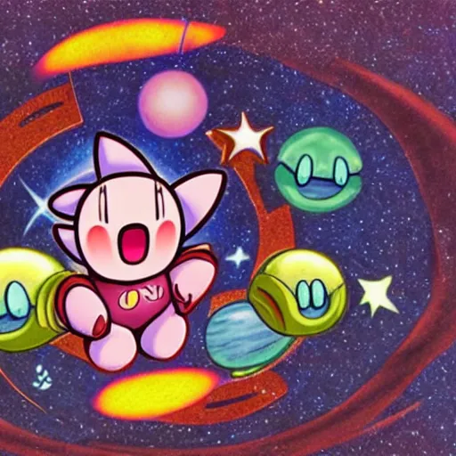 Image similar to photograph of kirby inhaling the universe