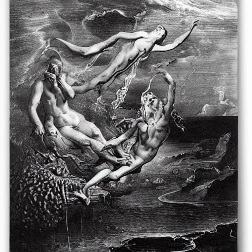 Prompt: Melting Watches by Salvador Dali and Gustave Doré,