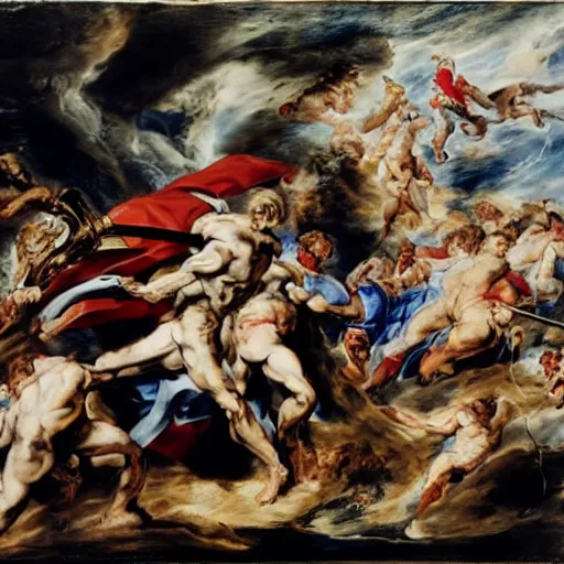 Prompt: peter paul rubens as consequences of wars with mecha gundam invited, random content position, delete duplicate content, photorealistic details content, incrinate, masterpiece, ultra detailed human anatomy structures.