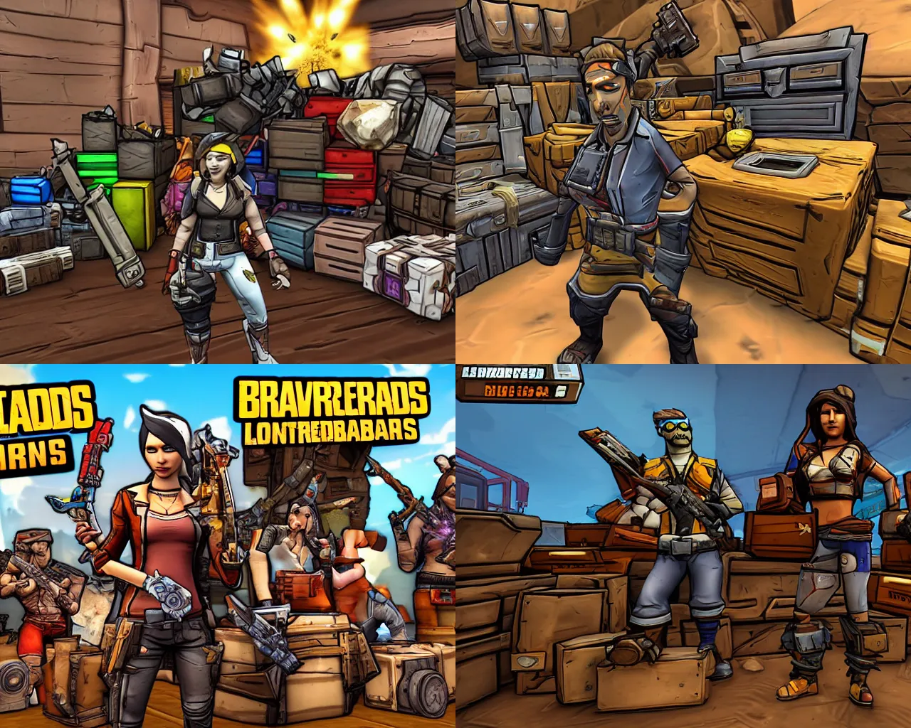 Prompt: chest full of loot and weapons from borderlands