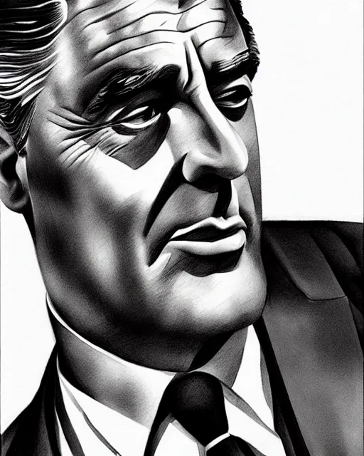 Image similar to hyper realistic full figure pencil drawing of cary grant from north by northwest, monochrome, water color, detailed, rim light, diffused, intricate, by anna dittmann