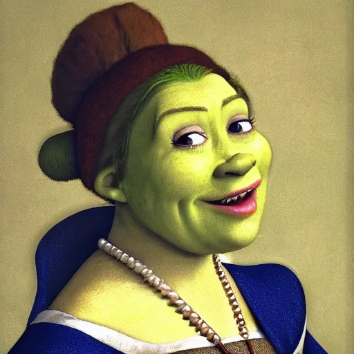 Prompt: shrek with a pearl earing by johannes vermeer, high resolution