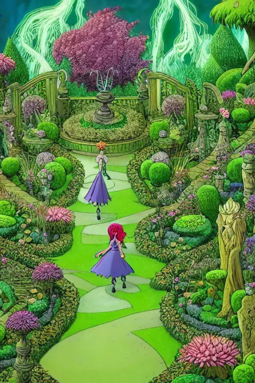 Prompt: intricate detailed Garden, Green Witch Walking her Garden, magical garden plant creatures, enchanted, life like plants, In The animation style of X-Men: The Animated Series, high detail, max upscale, 8k