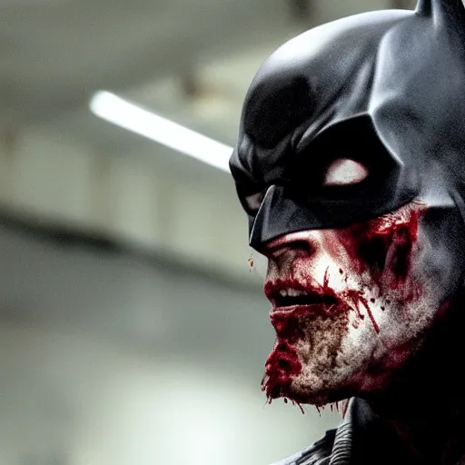 Image similar to Film still of zombified Batman, from The Walking Dead (2010 TV Show)