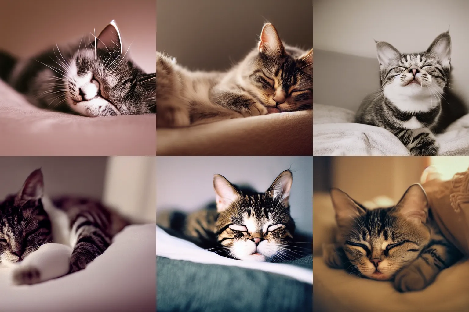 Prompt: Picture of a cute cat sleeping on a bed, 8K, HD, incredible dynamic movie shot, very close-up, taken with polaroid kodak portra, Photoshop, Adobe After Effects