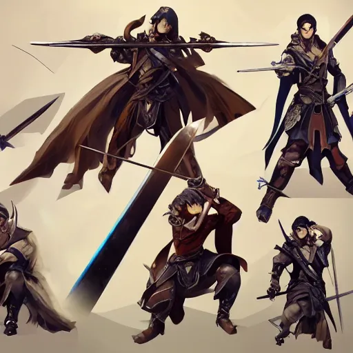 Prompt: A strong contrast set of swords and bows, game asset of six different magic swords, lance, gun by Stanley Artgerm Lau, game pack, assets, WLOP, Rossdraws, James Jean, Andrei Riabovitchev, Marc Simonetti, and Sakimichan, trending on artstation , assets, HD , strong contrast