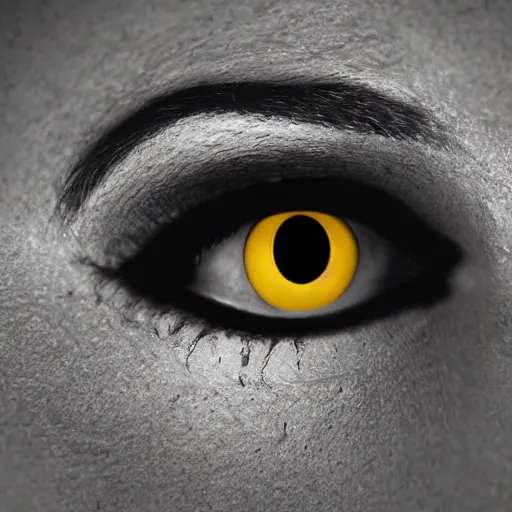 Prompt: black blob with big eyes and pupils, yellow background