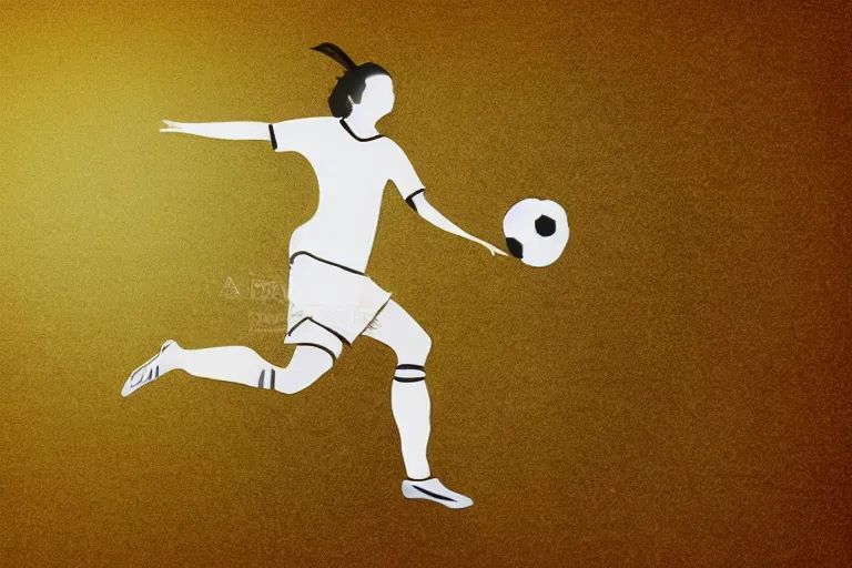 Image similar to beautiful serene soccer player, healing through motion, minimalistic golden ink airbrush painting on white background