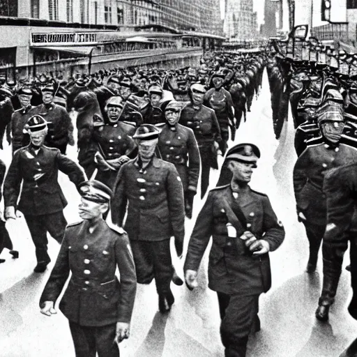 Image similar to detailed modern photograph of nazis marching through new york city