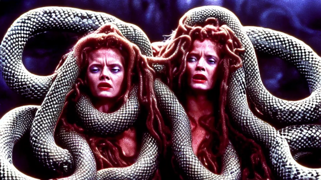 Prompt: medusa, with snakes for hair, still from the movie the thing ( 1 9 8 1 )