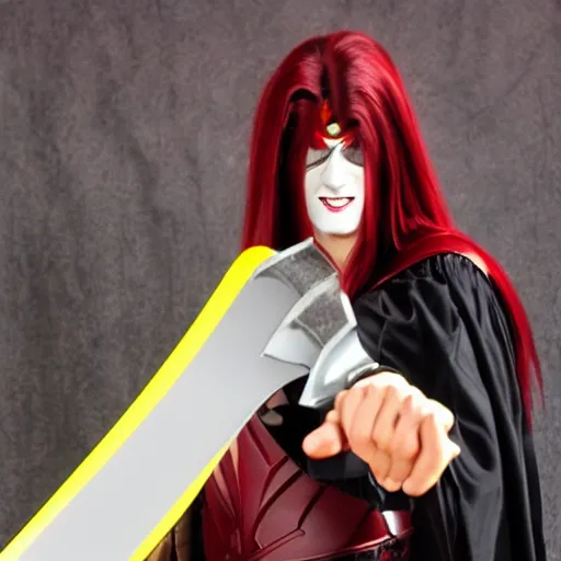 Image similar to alucard posing for a picture with a long sword