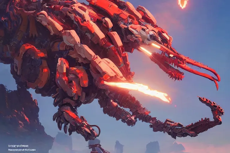 Image similar to fireclaw machine mecha animal beast robot of horizon forbidden west horizon zero dawn bioluminiscence, behance hd by jesper ejsing, by rhads, makoto shinkai and lois van baarle, ilya kuvshinov, rossdraws global illumination