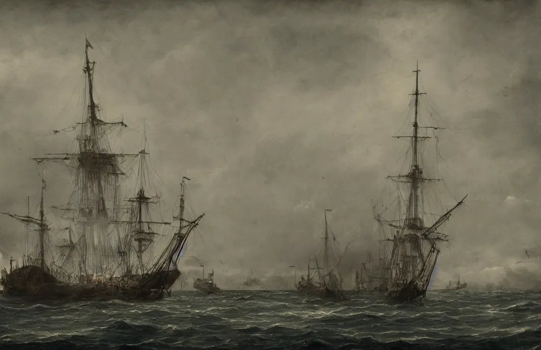 Image similar to pictorial antidote surviving painting ship ever further out to sea painted without underdrawings intact flawless ambrotype from 4 k criterion collection remastered cinematography gory horror film, ominous lighting, evil theme wow photo realistic postprocessing photo taken with nikon d 7 5 0 has its own distinctive quality quite unlike any other macrolens jan van der heyden