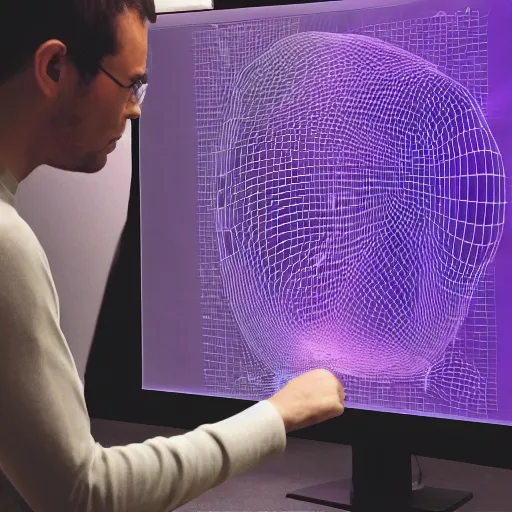 Image similar to Person using a holographic 3d mind map. User interface. Award-winning. UX/UI. User experience. Natural intuitive expressive. Multi-layered. Graspable. Easy. Complex.