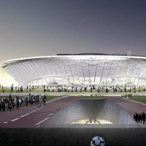 Prompt: norman foster opening a new football stadium in qatar, realistic