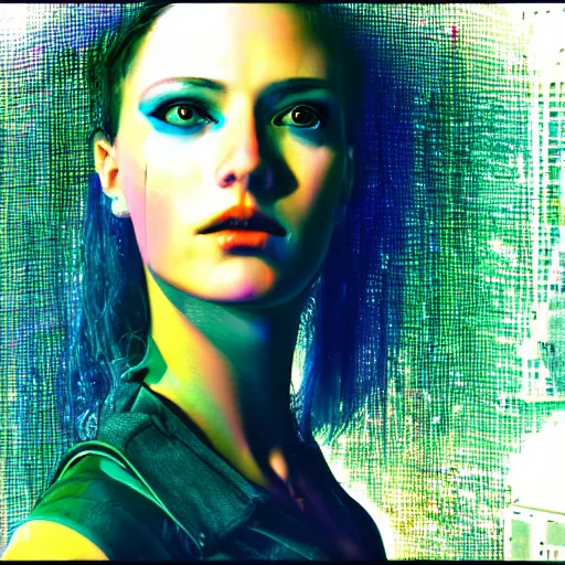 Image similar to A portrait of a beautiful cyberpunk girl, in the style of David LaChapelle, Kodakchrome, fine art