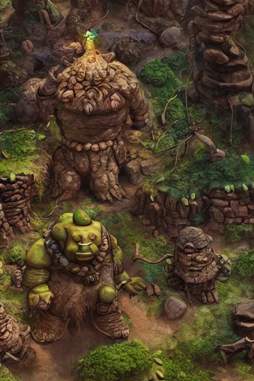 Image similar to zelda fantasy art giant golem troll wood rock greeble gemstone, global illumination ray tracing hdr fanart arstation by sung choi and eric pfeiffer and gabriel garza and casper konefal