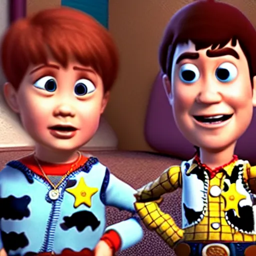 Image similar to hyper child with overactive imagination receiving behavioral therapy. wildchild boy with therapist. behavior correction. CGI graphics IN THE STYLE OF Toy Story 2 (1999). DreamWorks graphics. 3d