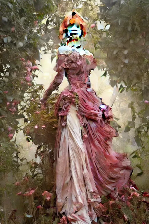 Prompt: Nicole Kidman dressed in a victorian roses dress fashion, D&D, fantasy, intricate, elegant, highly detailed, digital painting, artstation, concept art, matte, sharp focus, illustration, art by Artgerm and Greg Rutkowski and meredit frampton and Alphonse Mucha