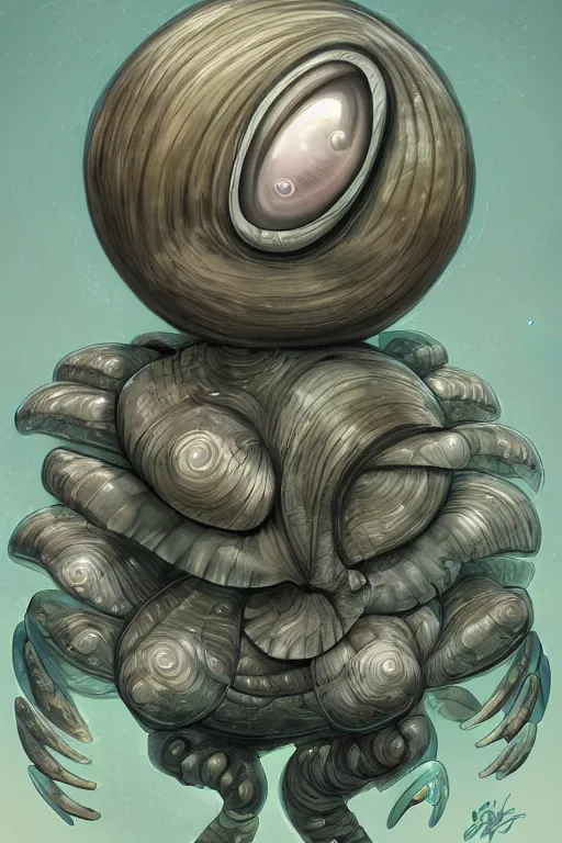 Image similar to a humanoid figure clam monster with large sphere eyes, highly detailed, digital art, sharp focus, trending on art station, plant, anime art style