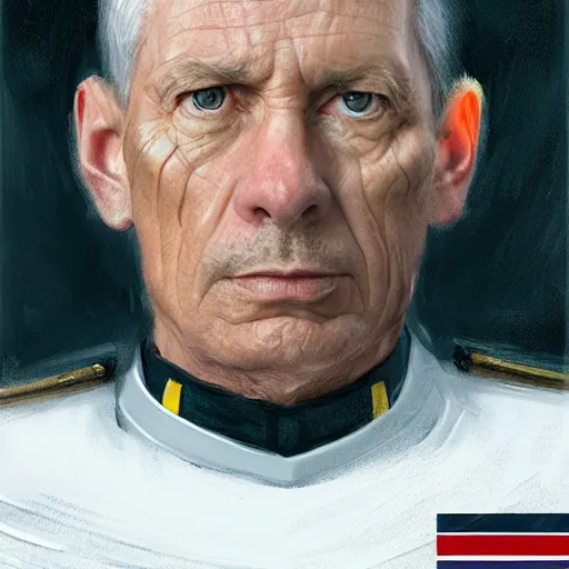 Prompt: portrait of a man by greg rutkowski, supreme admiral, british features, straight jaw, short black hair, star wars expanded universe, he is about 6 0 years old, wearing uniform of the galactic alliance navy, highly detailed portrait, digital painting, artstation, concept art, smooth, sharp foccus ilustration, artstation hq