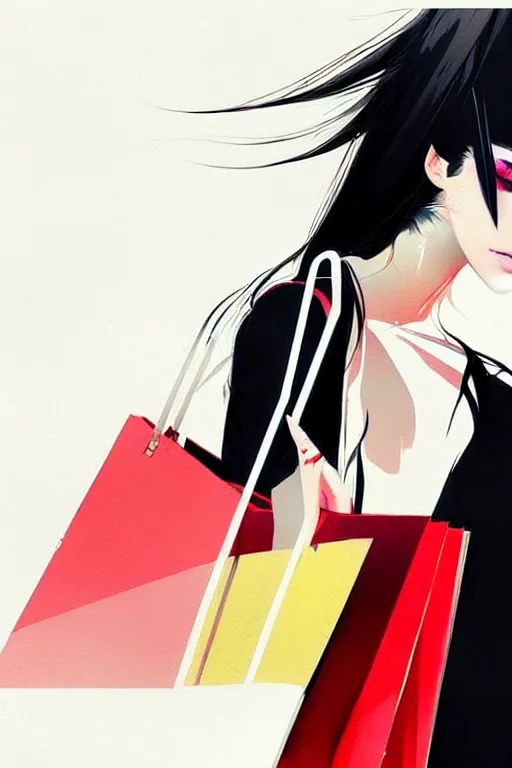 Image similar to a ultradetailed beautiful panting of a stylish woman with shopping bags, by conrad roset, greg rutkowski and makoto shinkai trending on artstation