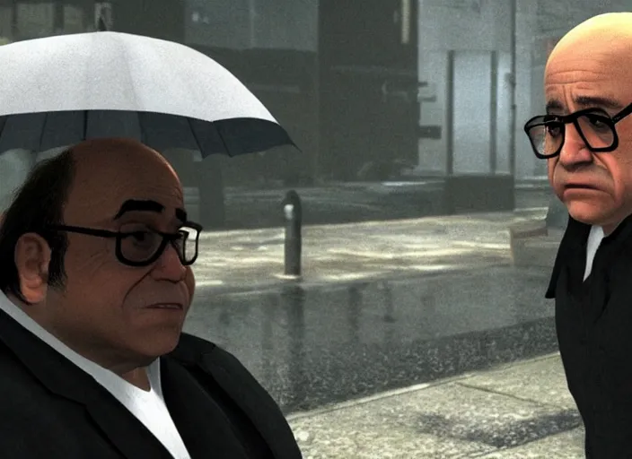 Image similar to video game still of danny devito in the video game heavy rain,