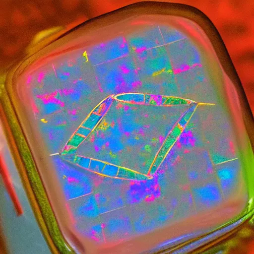 Image similar to opal with a computer chip in the centre, realistic, detailed, high definition