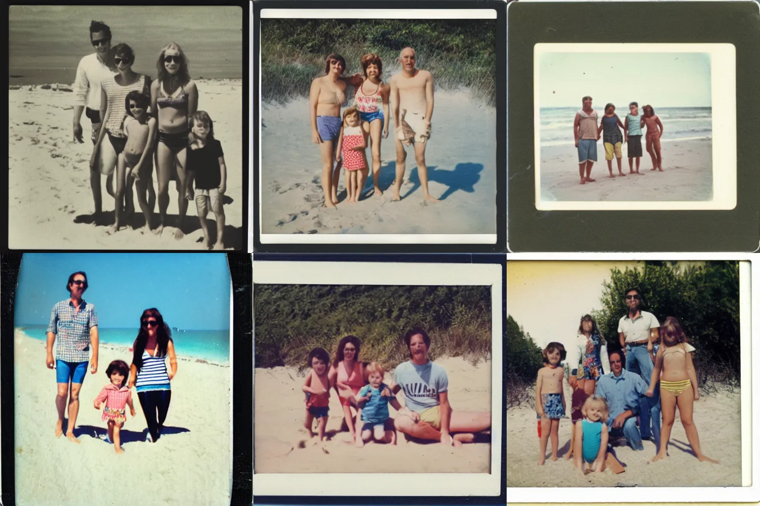 Prompt: family outing to the beach, polaroid photograph, circa 1970