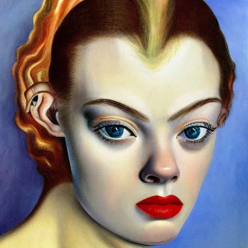 Image similar to A surrealist masterpiece head and shoulders portrait of Elle Fanning, by Dali. 8K. Extremely detailed.