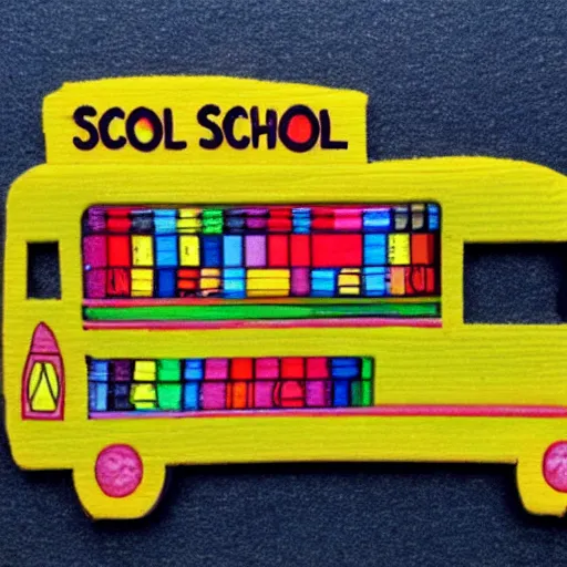 Prompt: school bus made of pencils