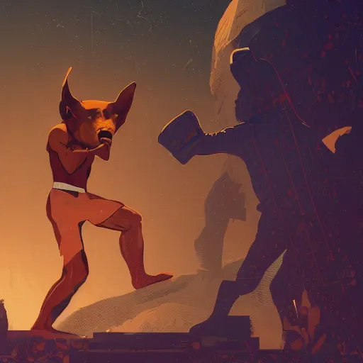 Image similar to anubis as a boxer by victo ngai and andreas rocha and greg rutkowski trending on artstation unreal engine 8 k hd wallpaperjpeg artifact blur