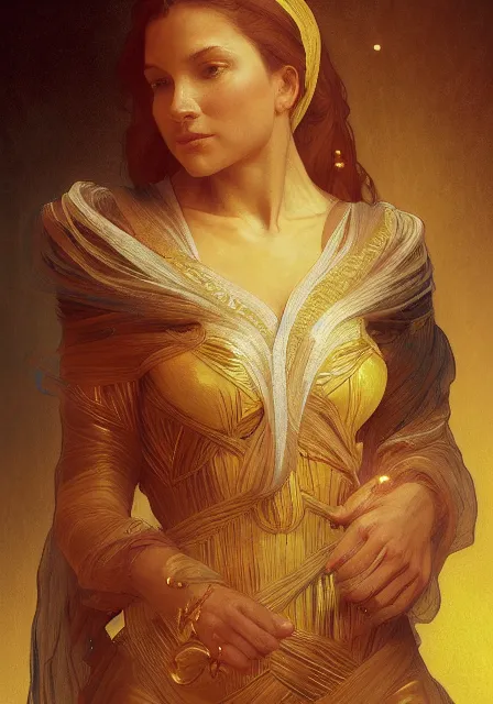 Image similar to mummy bee honey gold mummy, intricate, elegant, highly detailed, digital painting, artstation, concept art, smooth, sharp focus, illustration, art by artgerm and greg rutkowski and alphonse mucha and william - adolphe bouguereau