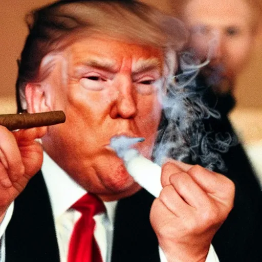 Image similar to a photo of donald trump smoking a cigar, award winning photograph