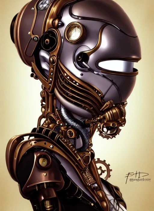 Prompt: portrait of a steampunk robot woman in 2000s by Artgerm, biomechanical, hyper detailled, trending on artstation