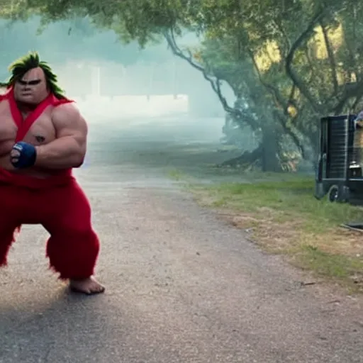 Prompt: movie still of jack black starring as blanka in the 2 0 2 6 live action street fighter movie