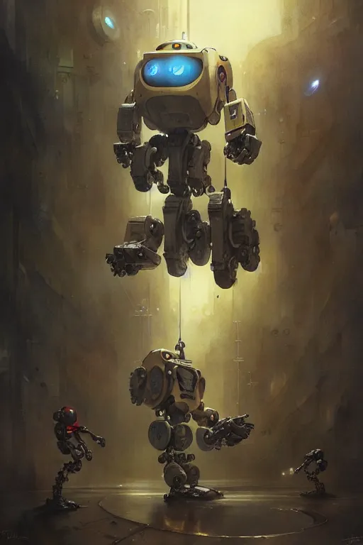 Prompt: pac man mech robot | esoteric symbolism | jean - baptiste monge, esao andrews, bastien lecouffe - deharme, tim jacobus, ken currie | ultra - detailed realism, soft cinematic lighting, hi - fructose, artstation, high - quality, ink watercolors wes anderson poster art