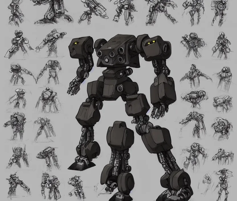 Image similar to concept art sheet of a mech robot, pinterest